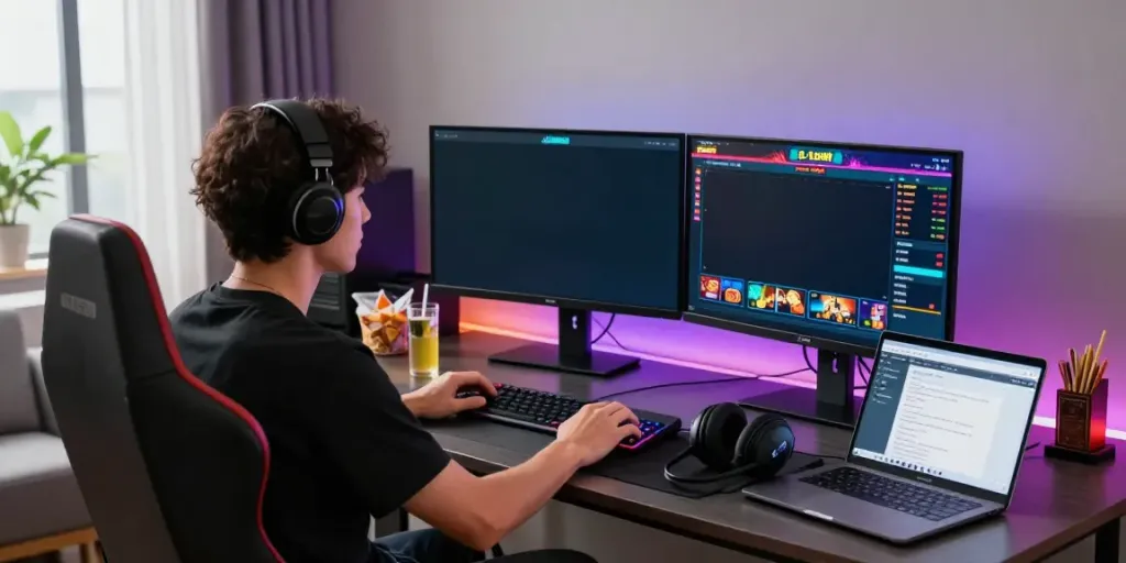Engaged player exploring man88's online gaming features in a modern setup