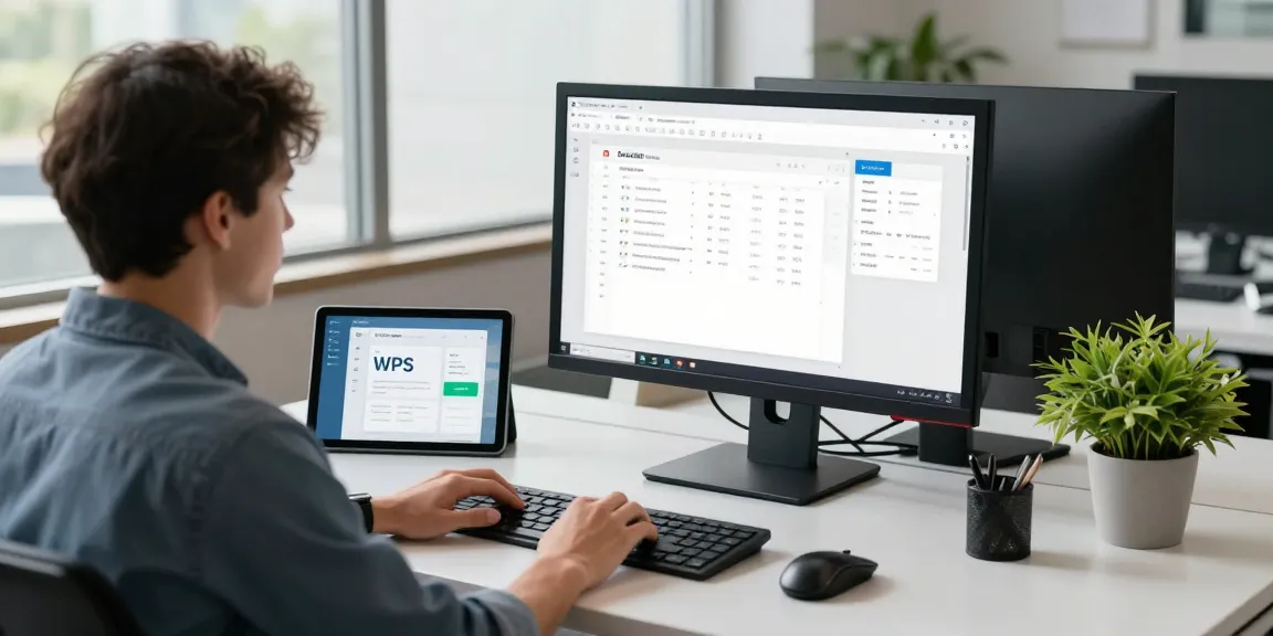 WPS Download in a professional workspace with tech tools and bright atmosphere