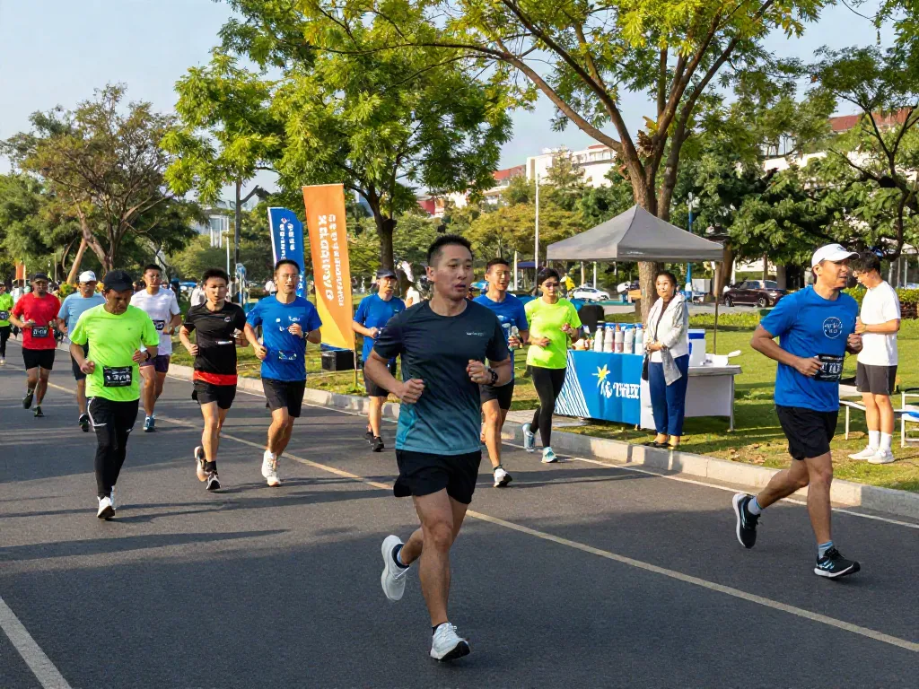 Community runners at a lively outdoor fitness event promoting Streek.