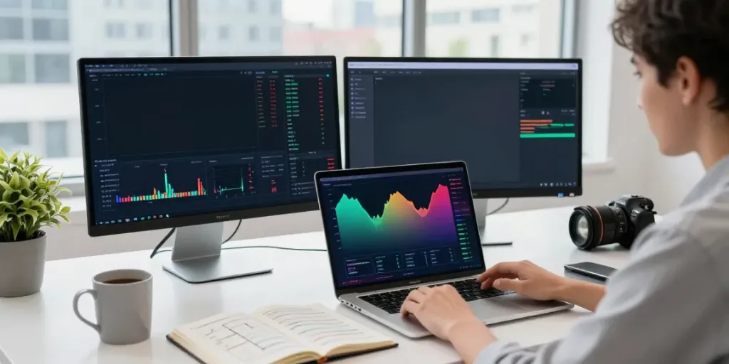 Engaging workspace displaying nordencore.ca AI trading platform in action