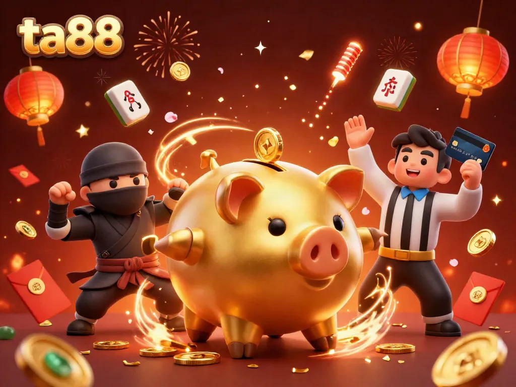 Engage in thrilling gaming adventures with ta88's golden piggy bank sumo wrestler and gaming elements.